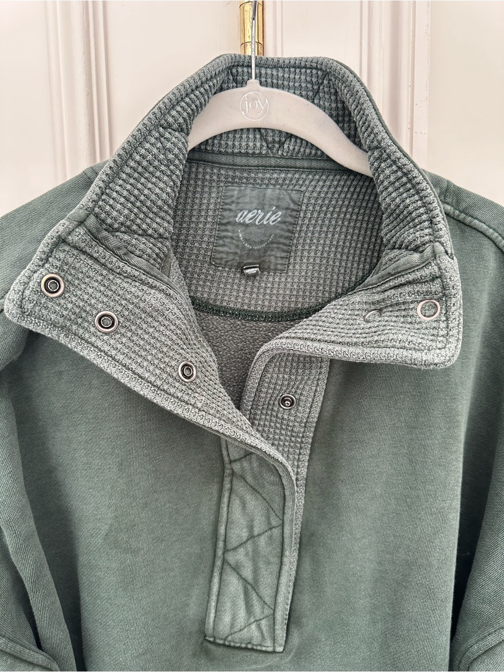 Aerie Dark Green Snap-Front Pullover Top - Picture 5 of 5
